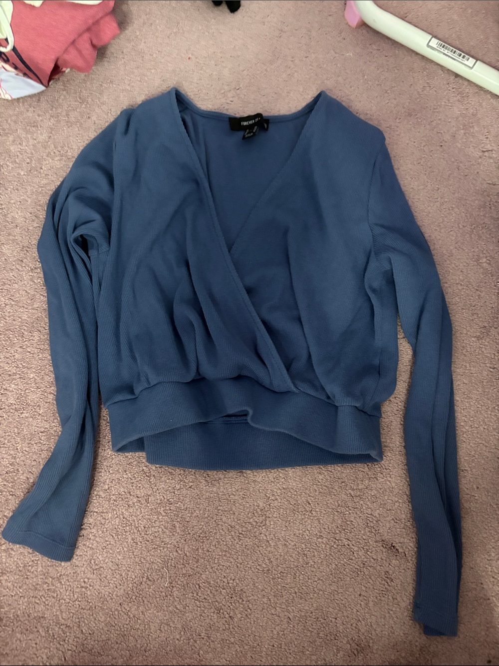 Forever 21 Dusty Blue Wrap Ribbed Long Sleeve Top
